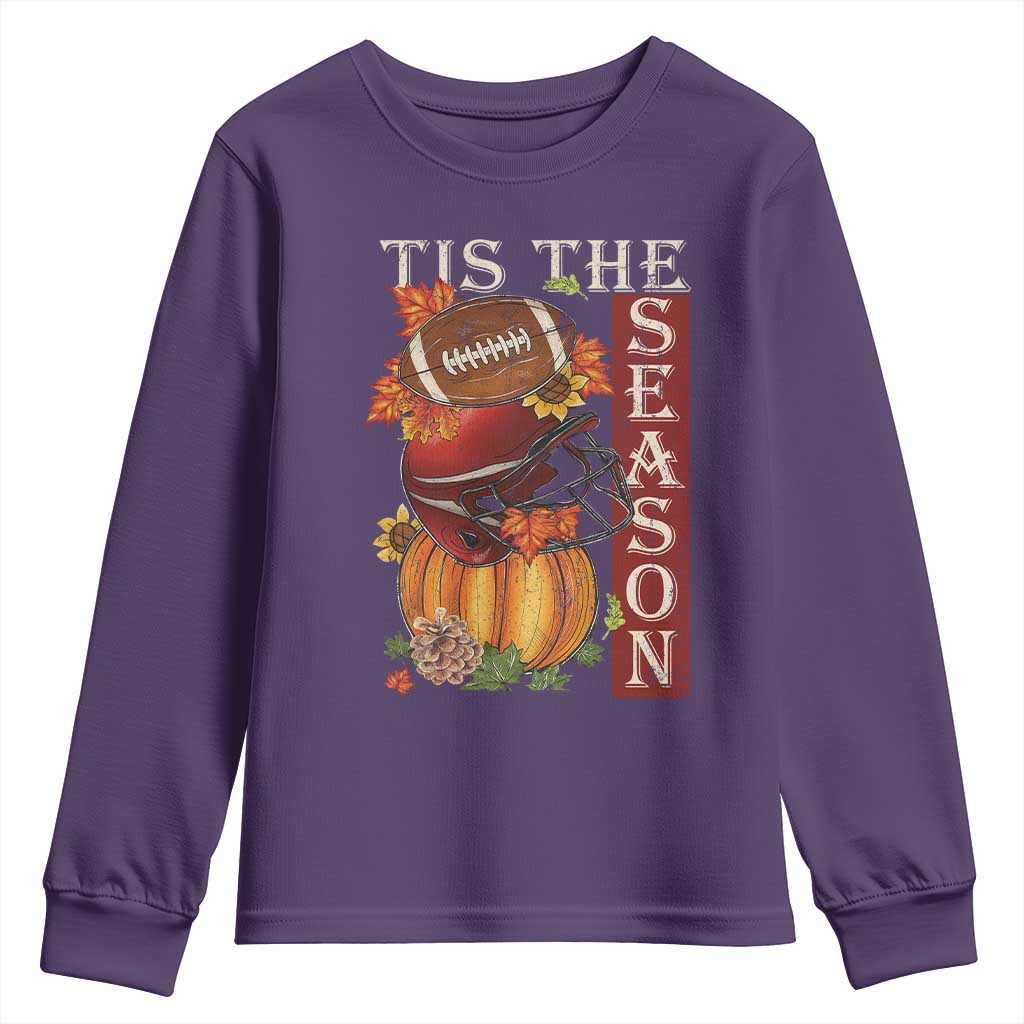 Thanksgiving Tis The Season Youth Sweatshirt American Football Pumpkin Fall Season - Wonder Print Shop