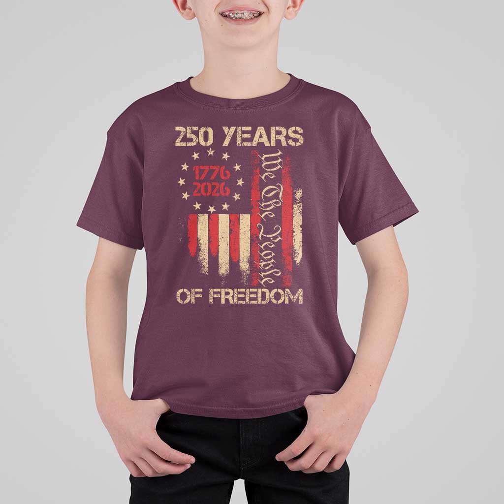 250 Years Of Freedom T Shirt For Kid 250th America Anniversary Independence Day