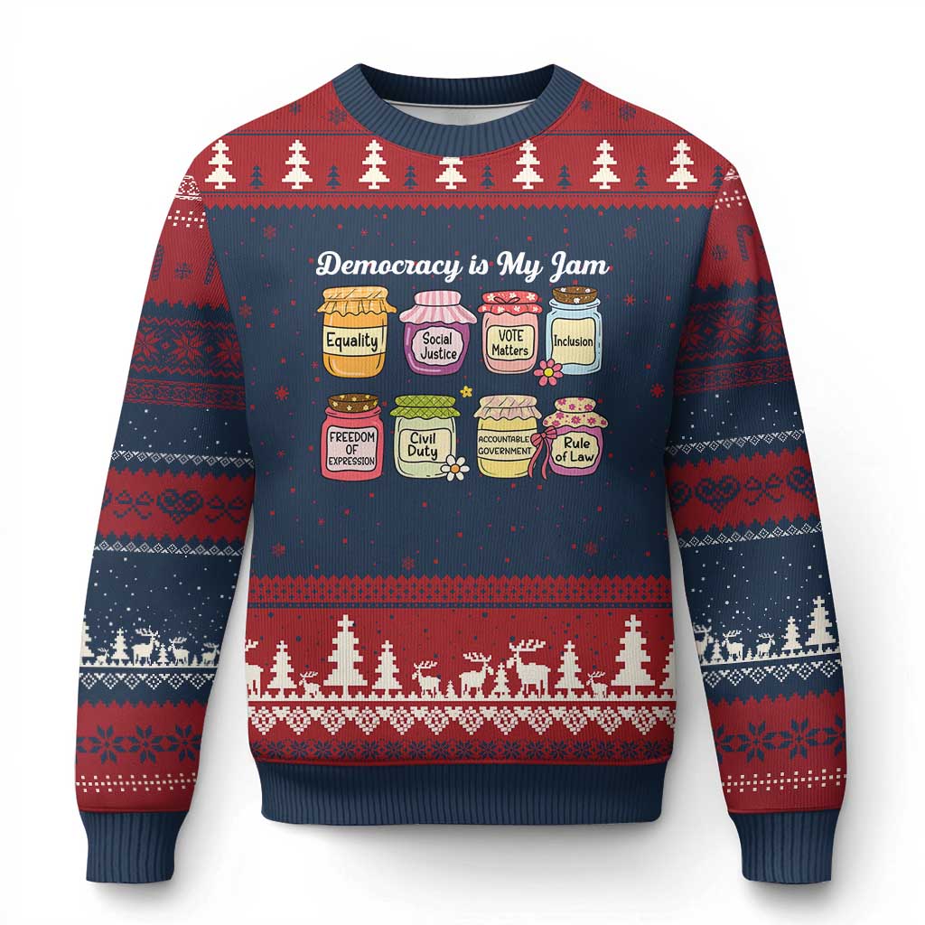 Democracy Is My Jam Ugly Christmas Sweater Social Justice Protest Resist - Wonder Print Shop