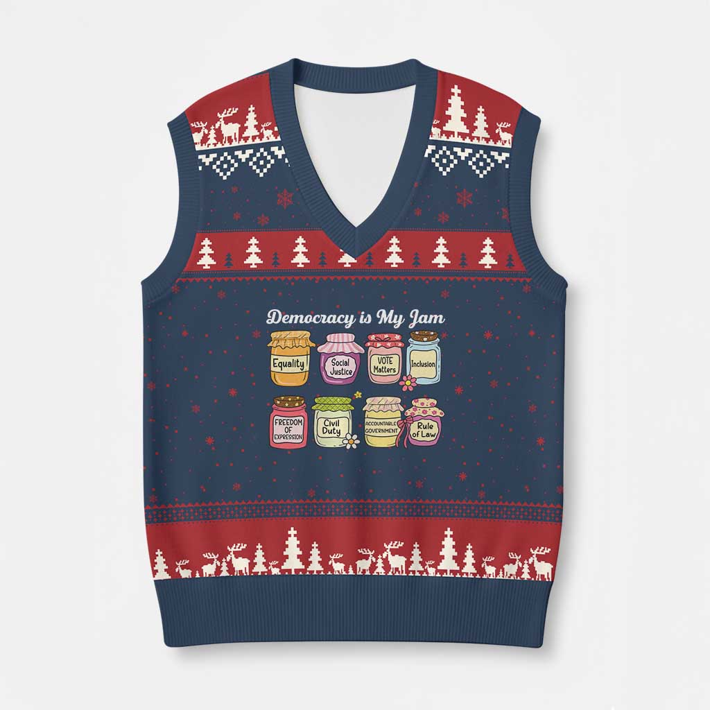 Democracy Is My Jam V-Neck Knit Sweater Vest Social Justice Protest Resist - Wonder Print Shop