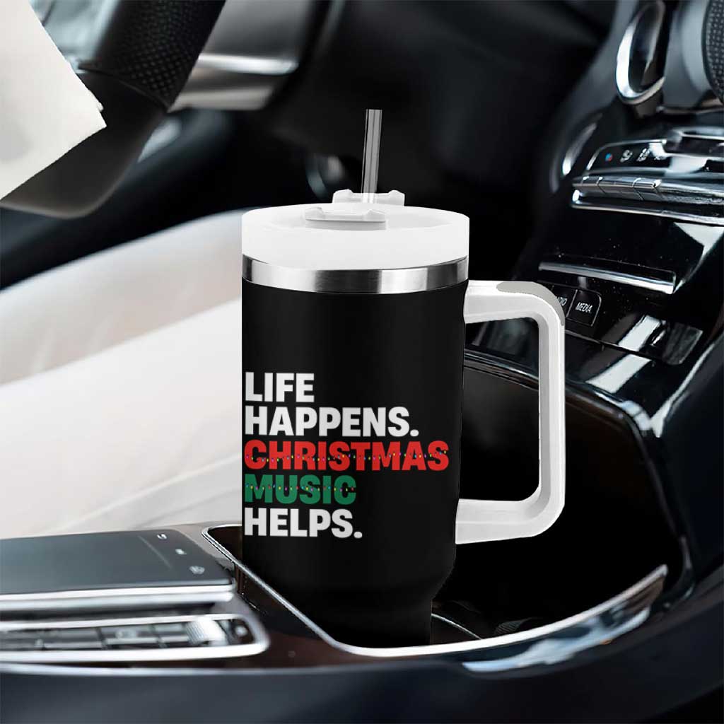 Funny Life Happens Christmas Music Helps Tumbler With Handle Xmas Songs Holiday Season - Wonder Print Shop