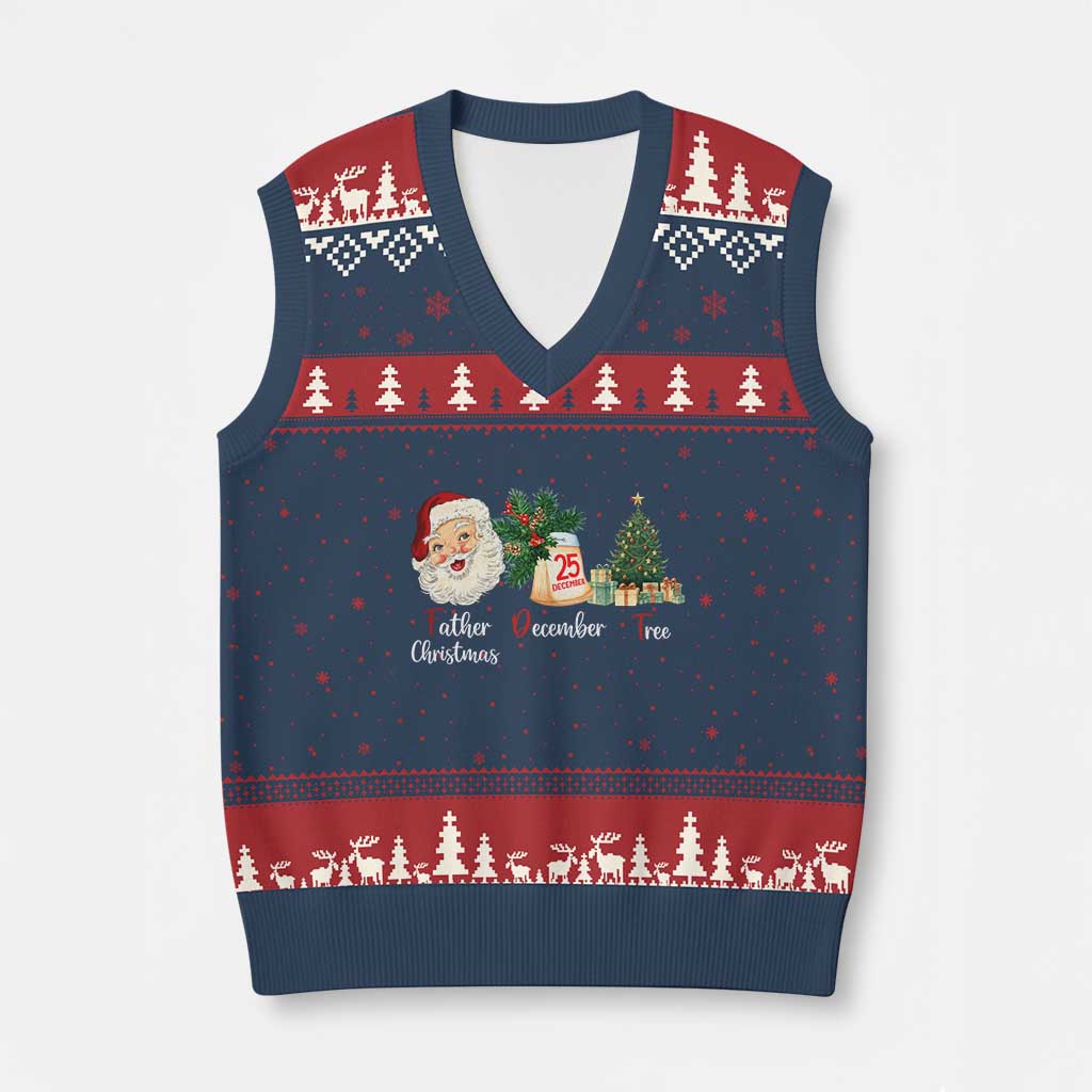 Funny Political Christmas V-Neck Knit Sweater Vest Father Christmas December Tree - Wonder Print Shop