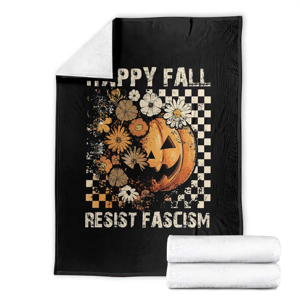 Happy Fall Resist Fascism Throw Blanket Halloween Fall Pumpkin - Wonder Print Shop
