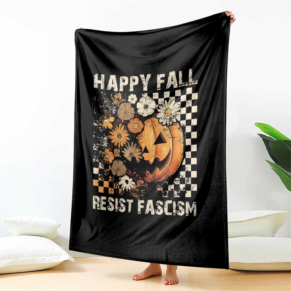Happy Fall Resist Fascism Throw Blanket Halloween Fall Pumpkin - Wonder Print Shop
