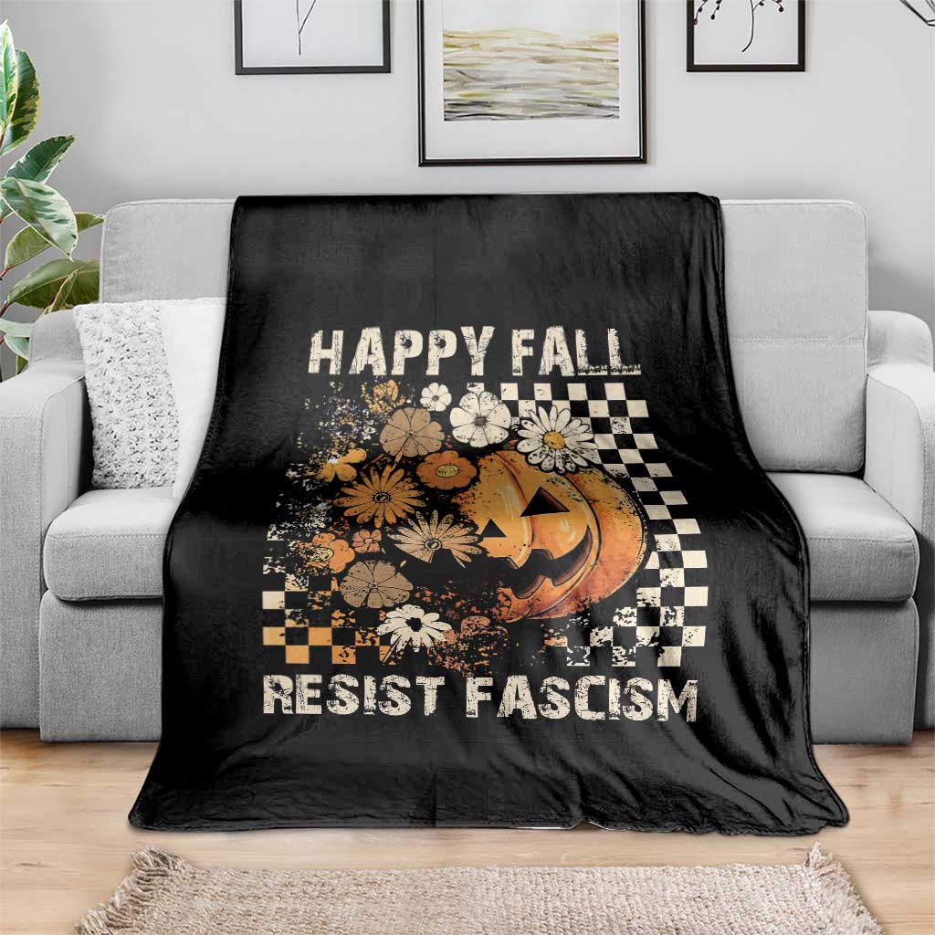 Happy Fall Resist Fascism Throw Blanket Halloween Fall Pumpkin - Wonder Print Shop