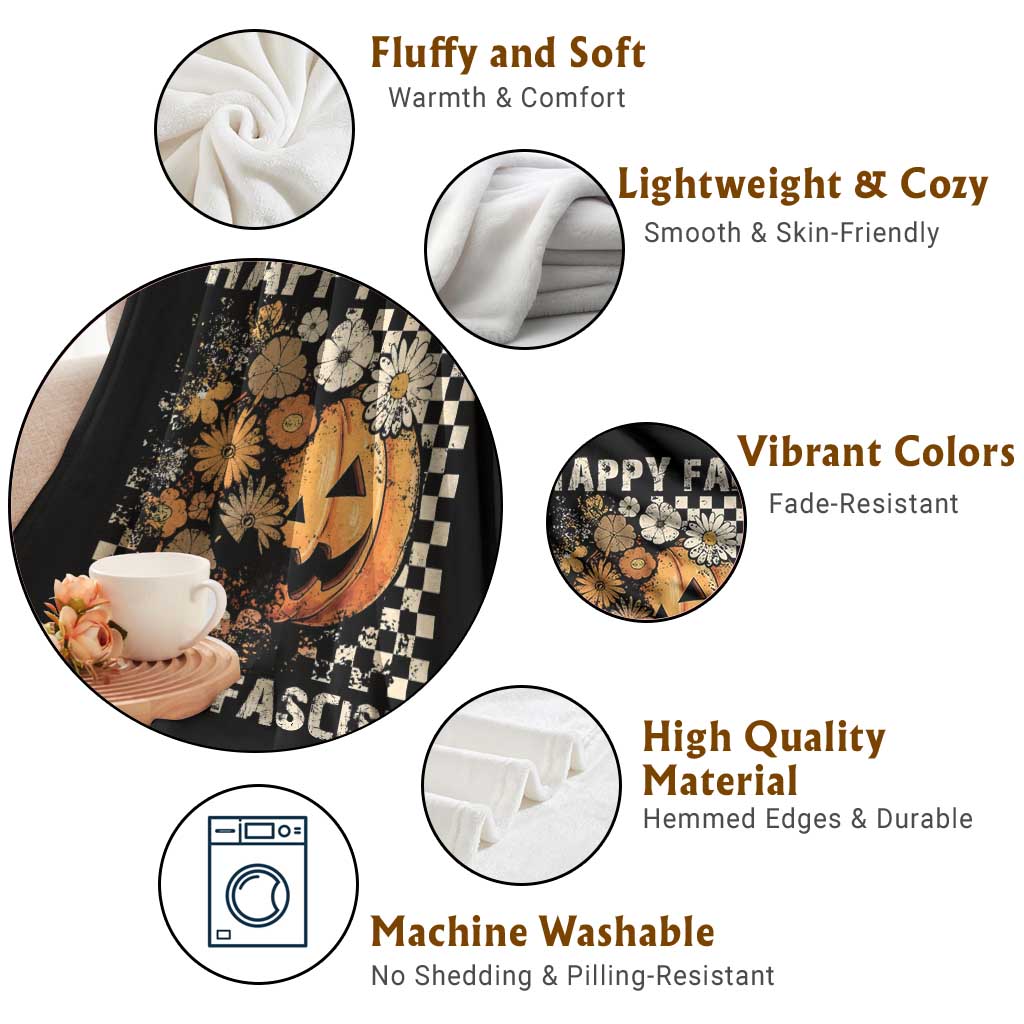 Happy Fall Resist Fascism Throw Blanket Halloween Fall Pumpkin - Wonder Print Shop