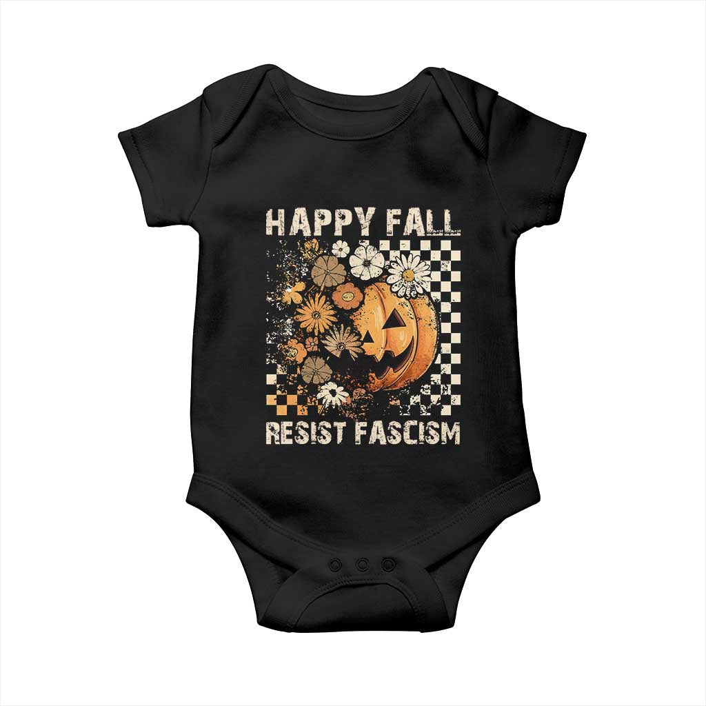 Happy Fall Resist Fascism Baby Onesie Halloween Fall Pumpkin - Wonder Print Shop
