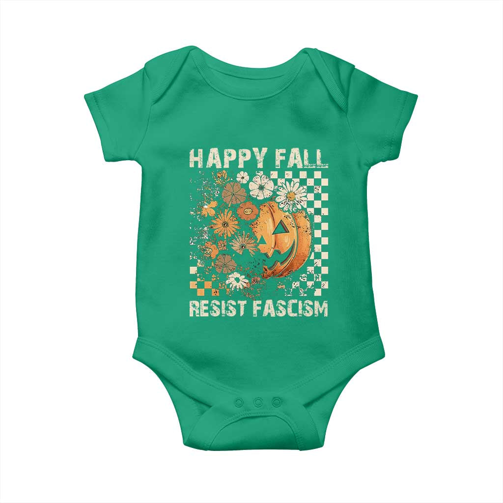 Happy Fall Resist Fascism Baby Onesie Halloween Fall Pumpkin - Wonder Print Shop