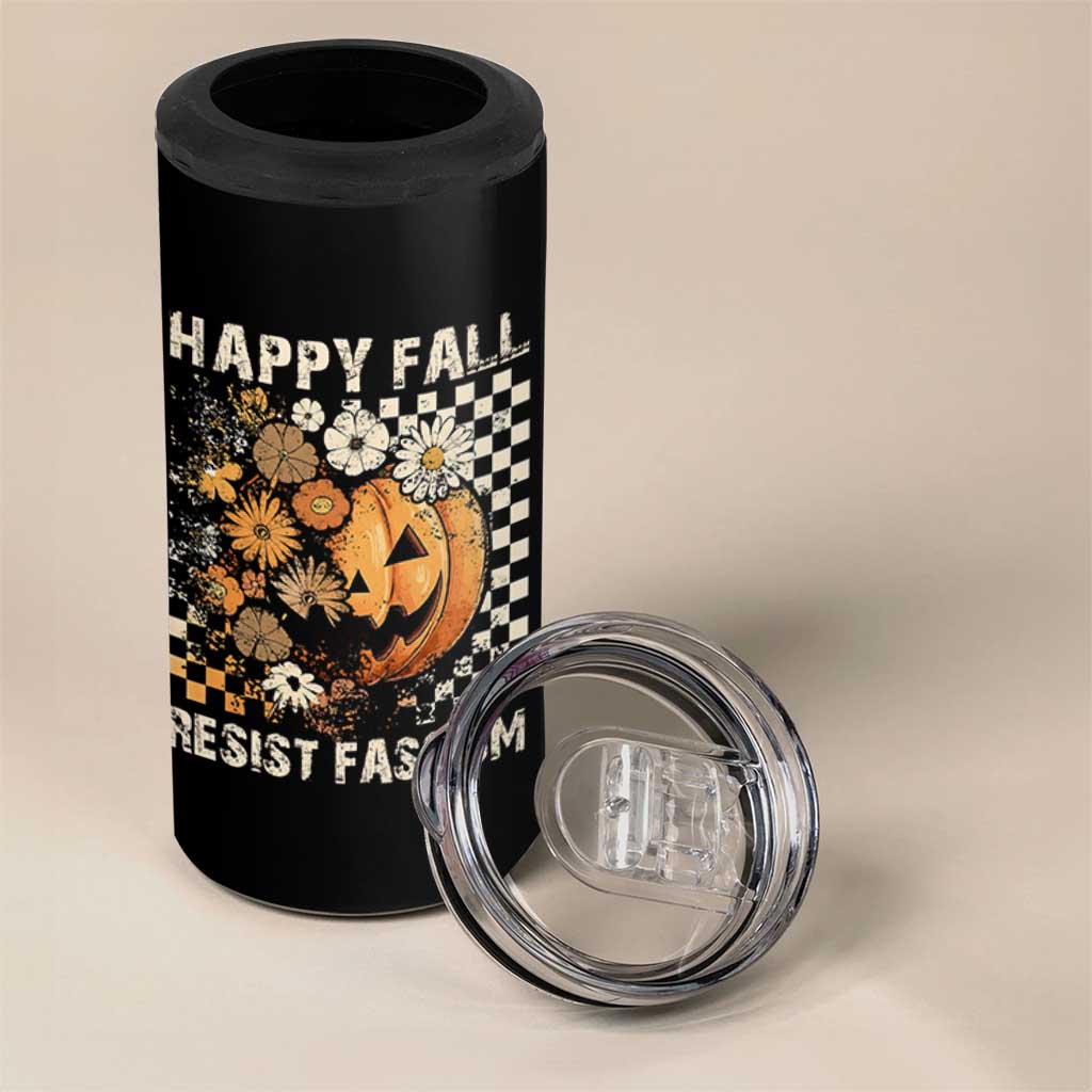 Happy Fall Resist Fascism 4 in 1 Can Cooler Tumbler Halloween Fall Pumpkin - Wonder Print Shop