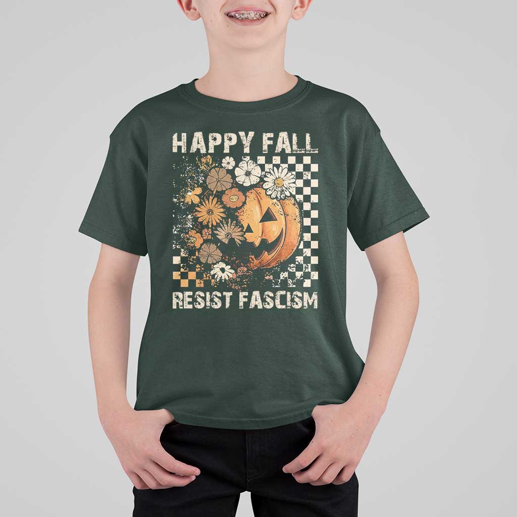 Happy Fall Resist Fascism T Shirt For Kid Halloween Fall Pumpkin - Wonder Print Shop