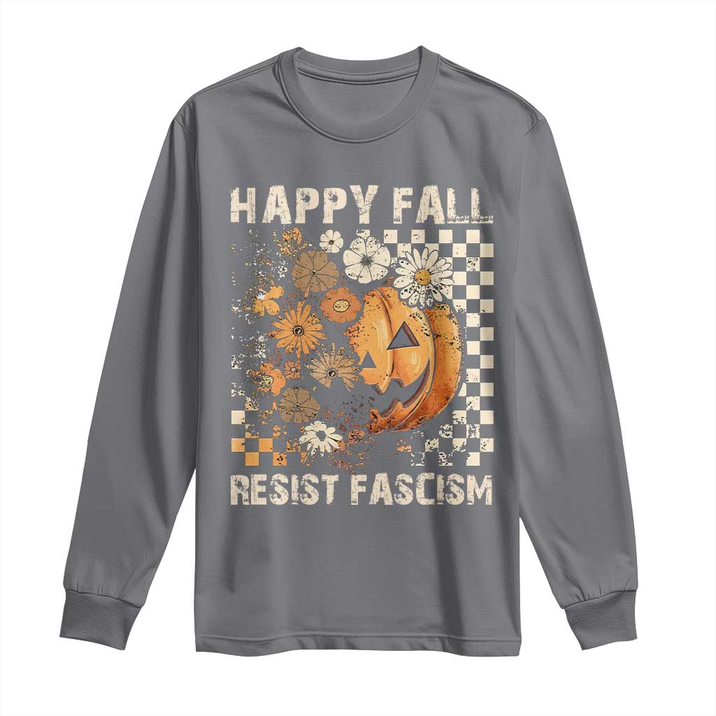 Happy Fall Resist Fascism Long Sleeve Shirt Halloween Fall Pumpkin - Wonder Print Shop