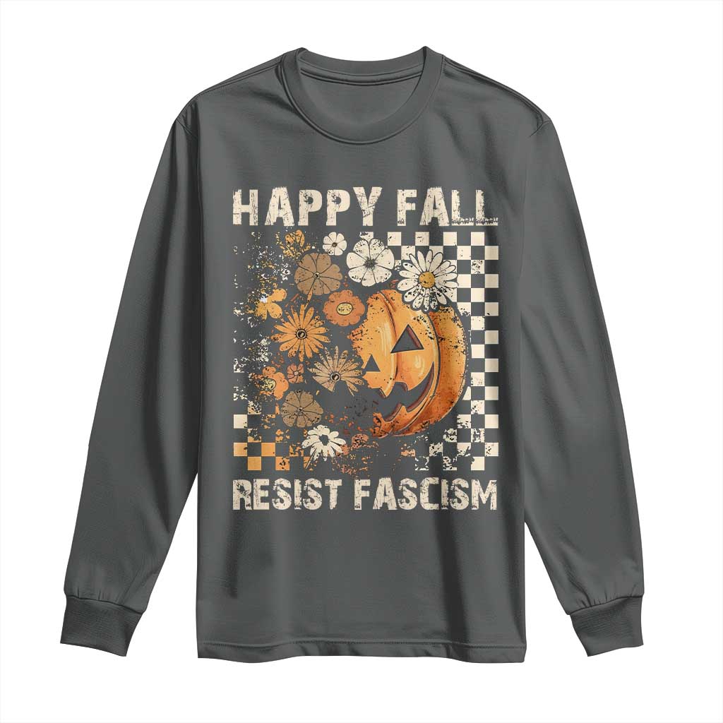 Happy Fall Resist Fascism Long Sleeve Shirt Halloween Fall Pumpkin - Wonder Print Shop
