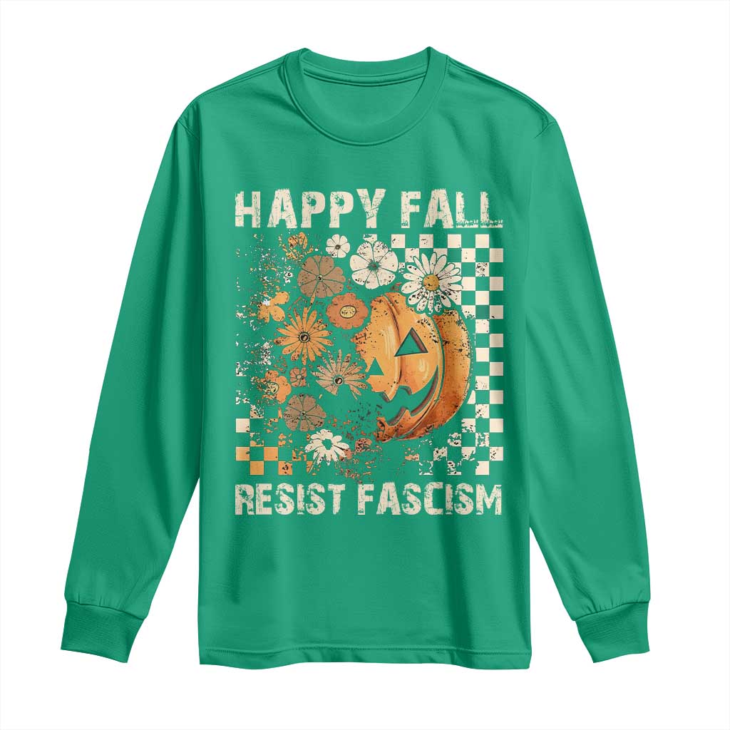 Happy Fall Resist Fascism Long Sleeve Shirt Halloween Fall Pumpkin - Wonder Print Shop