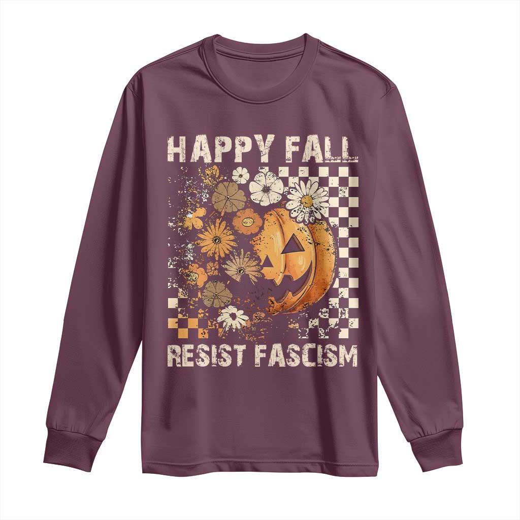 Happy Fall Resist Fascism Long Sleeve Shirt Halloween Fall Pumpkin - Wonder Print Shop