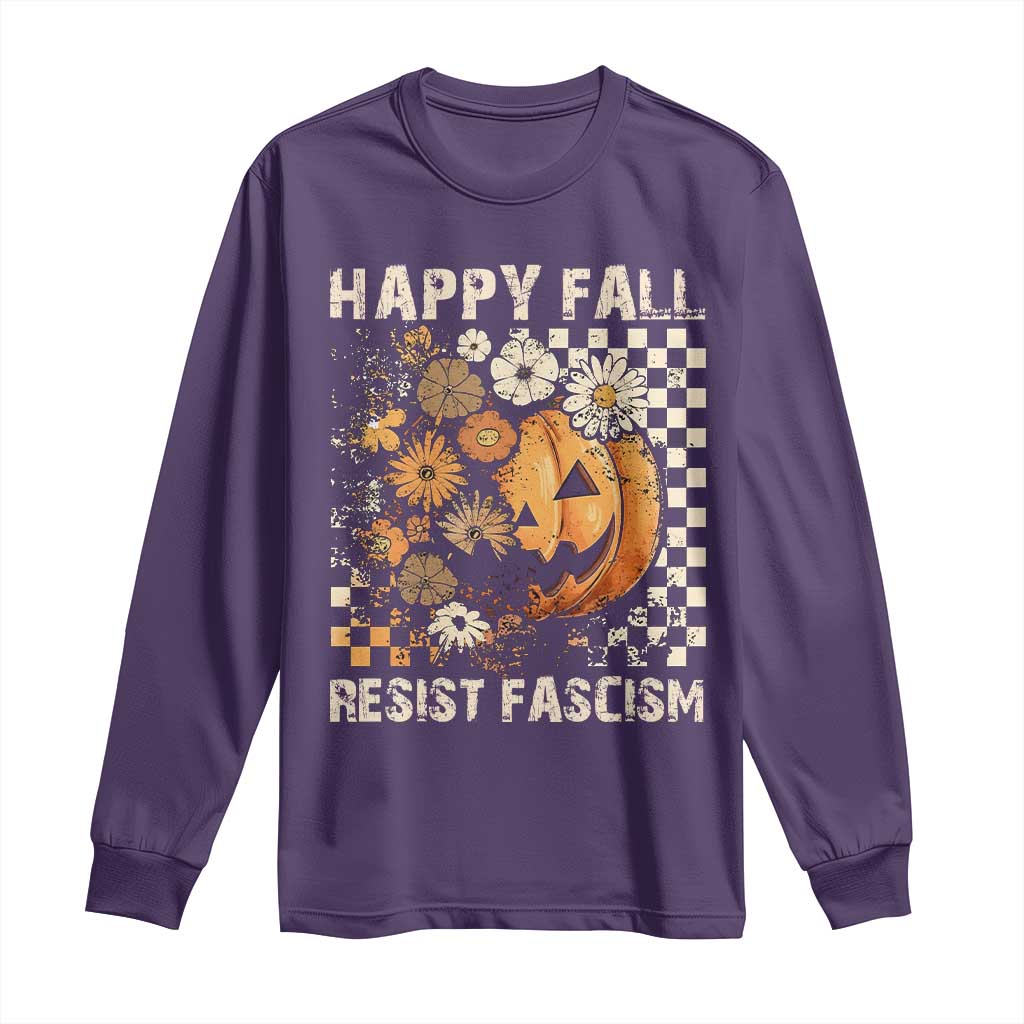 Happy Fall Resist Fascism Long Sleeve Shirt Halloween Fall Pumpkin - Wonder Print Shop