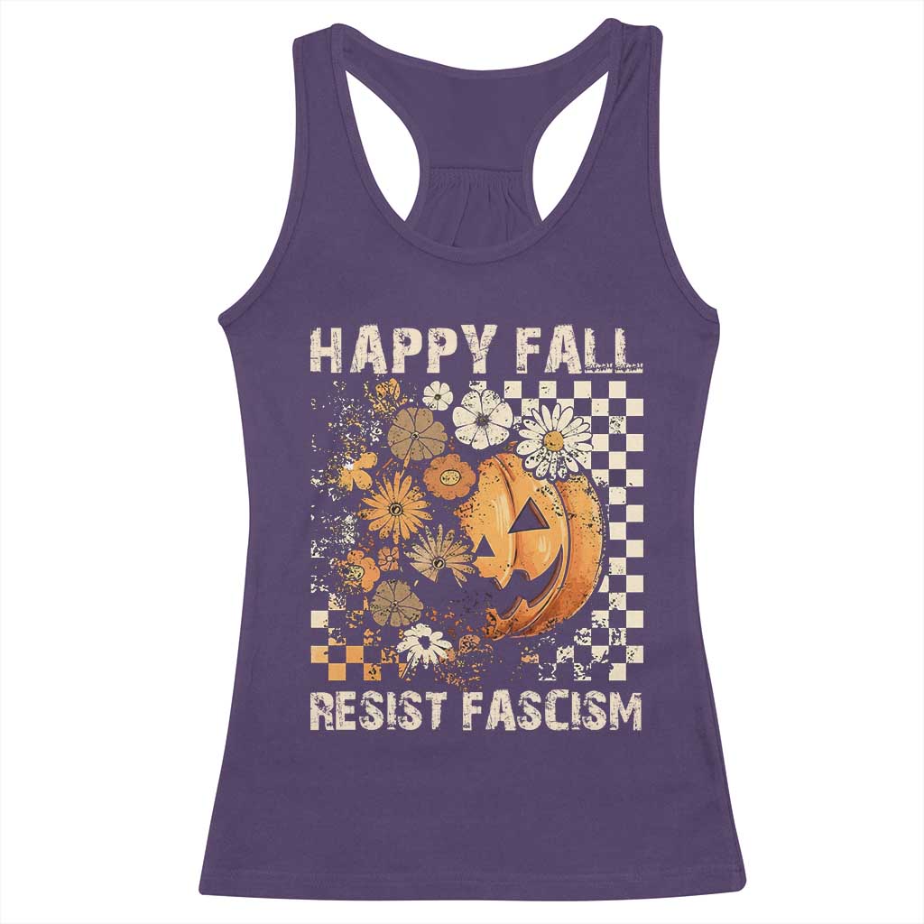 Happy Fall Resist Fascism Racerback Tank Top Halloween Fall Pumpkin - Wonder Print Shop