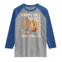 Happy Fall Resist Fascism Raglan Shirt Halloween Fall Pumpkin - Wonder Print Shop