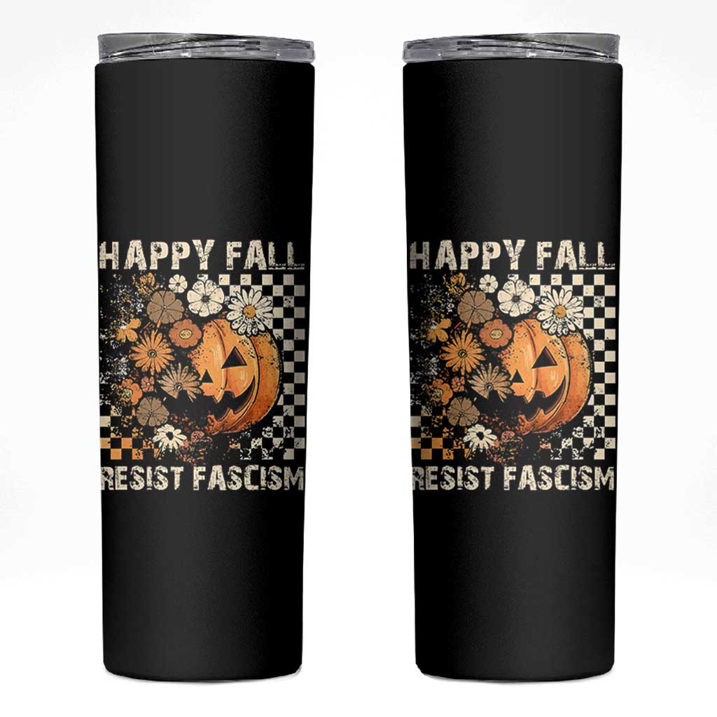 Happy Fall Resist Fascism Skinny Tumbler Halloween Fall Pumpkin - Wonder Print Shop