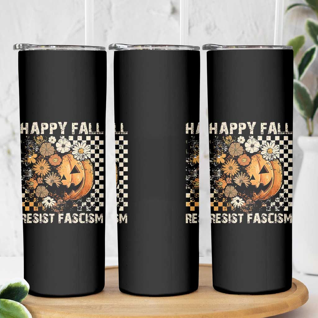 Happy Fall Resist Fascism Skinny Tumbler Halloween Fall Pumpkin - Wonder Print Shop