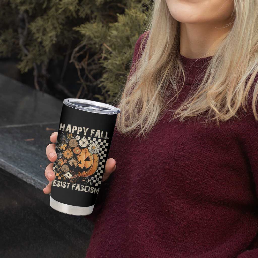 Happy Fall Resist Fascism Tumbler Cup Halloween Fall Pumpkin - Wonder Print Shop