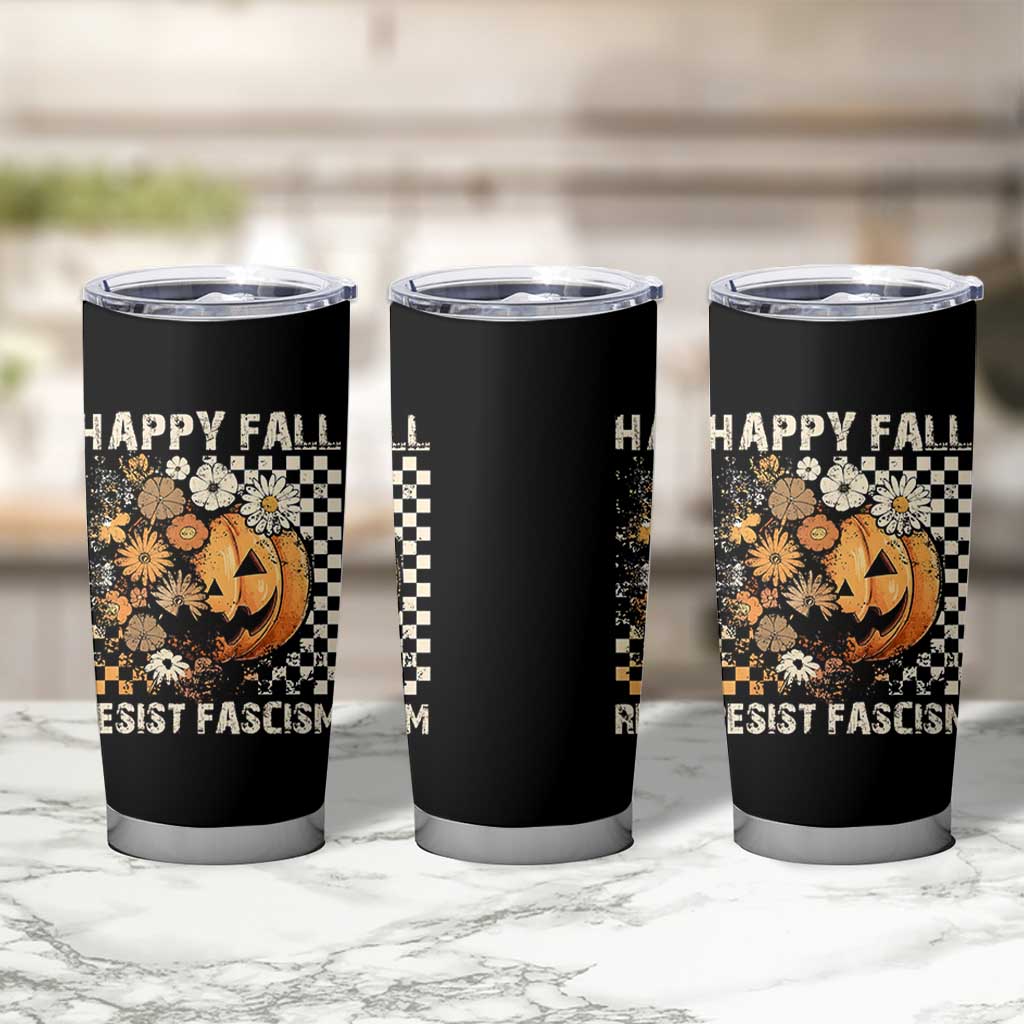 Happy Fall Resist Fascism Tumbler Cup Halloween Fall Pumpkin - Wonder Print Shop