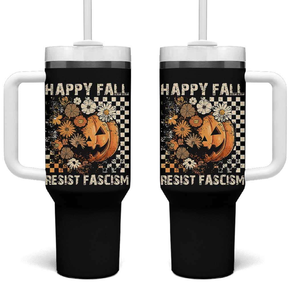 Happy Fall Resist Fascism Tumbler With Handle Halloween Fall Pumpkin - Wonder Print Shop