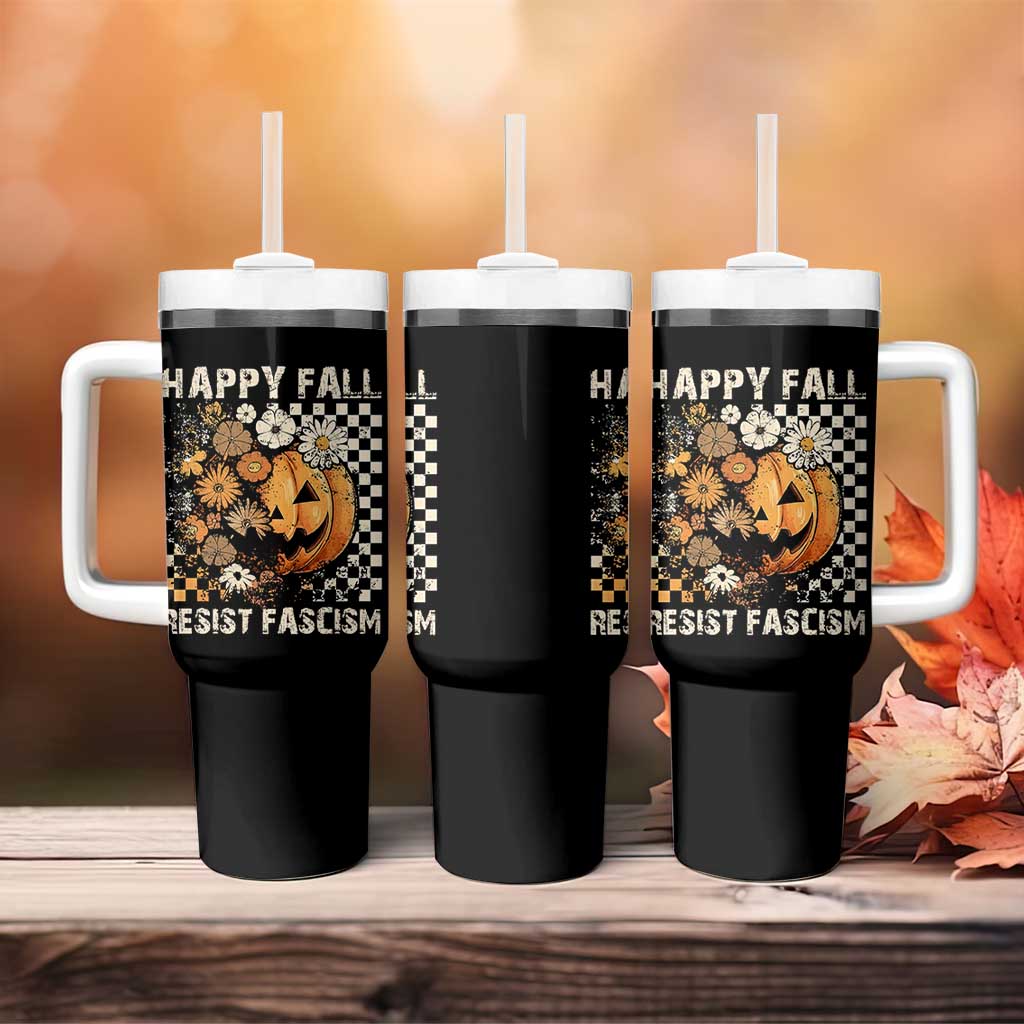 Happy Fall Resist Fascism Tumbler With Handle Halloween Fall Pumpkin - Wonder Print Shop