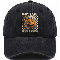 Happy Fall Resist Fascism Washed Cotton Baseball Cap Halloween Fall Pumpkin