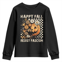 Happy Fall Resist Fascism Youth Sweatshirt Halloween Fall Pumpkin - Wonder Print Shop