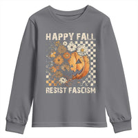 Happy Fall Resist Fascism Youth Sweatshirt Halloween Fall Pumpkin - Wonder Print Shop