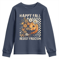 Happy Fall Resist Fascism Youth Sweatshirt Halloween Fall Pumpkin - Wonder Print Shop