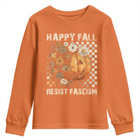 Happy Fall Resist Fascism Youth Sweatshirt Halloween Fall Pumpkin - Wonder Print Shop