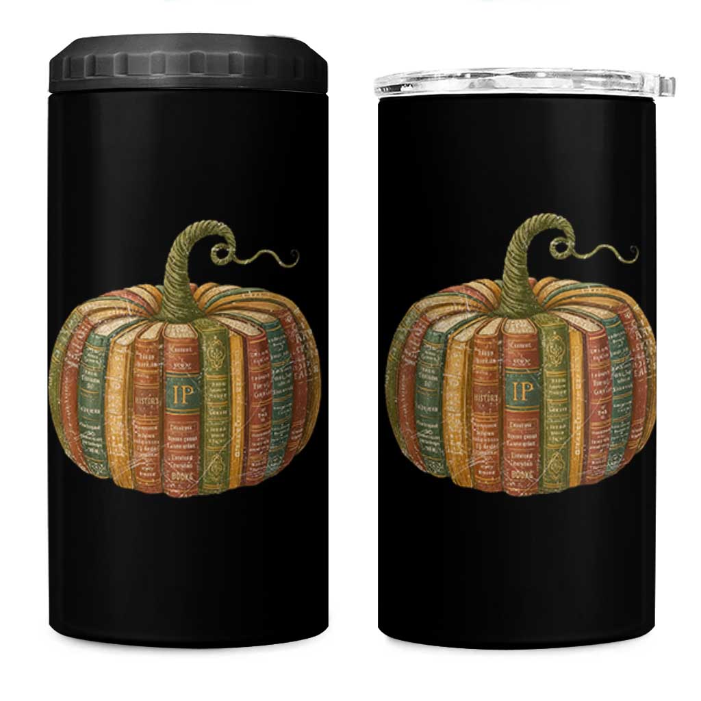 Book Pumpkin Autumn Fall Librarians Bookworm Teacher 4 in 1 Can Cooler Tumbler - Wonder Print Shop