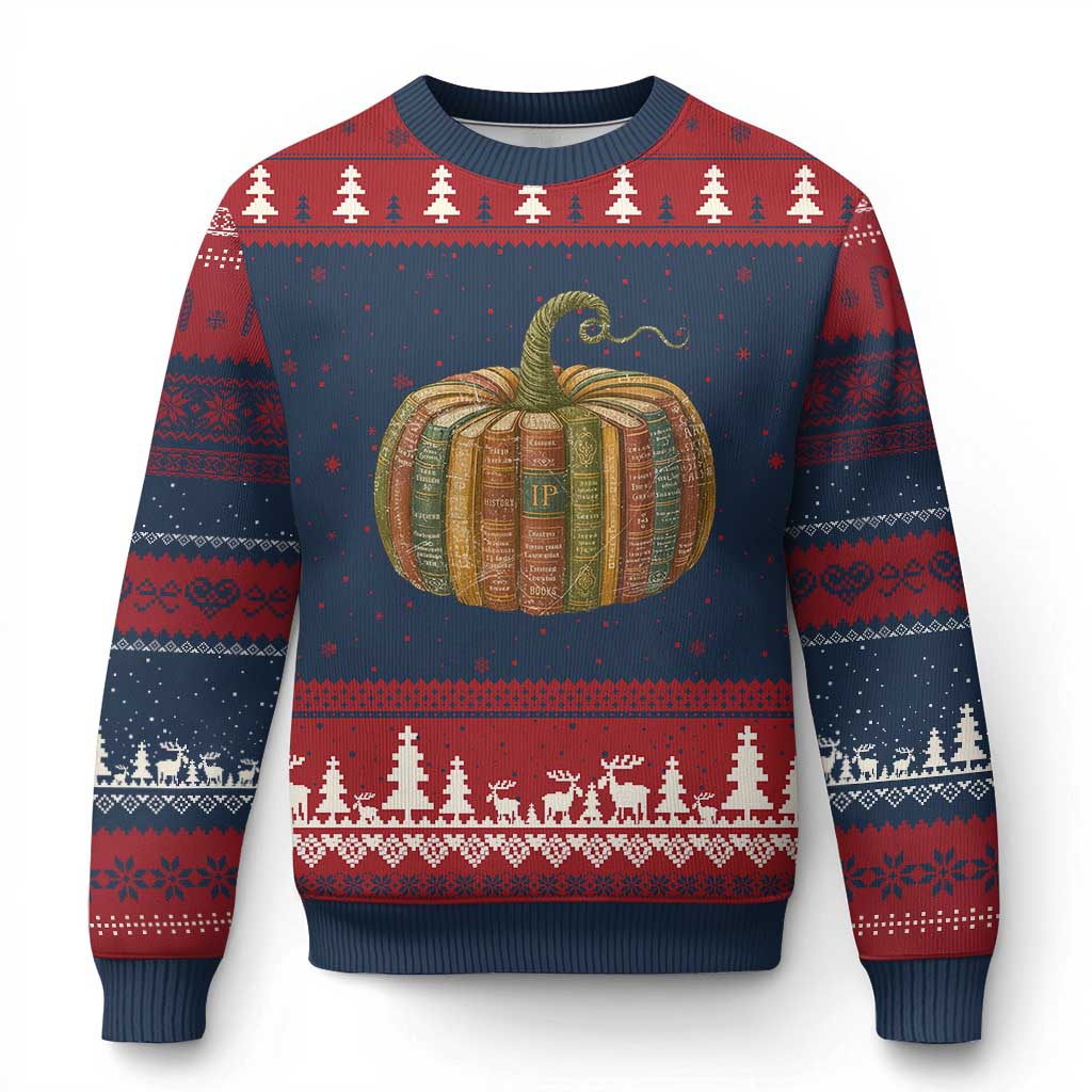 Book Pumpkin Autumn Fall Librarians Bookworm Teacher Ugly Christmas Sweater - Wonder Print Shop