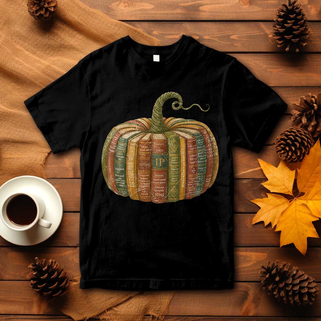 Book Pumpkin Autumn Fall Librarians Bookworm Teacher T Shirt - Wonder Print Shop