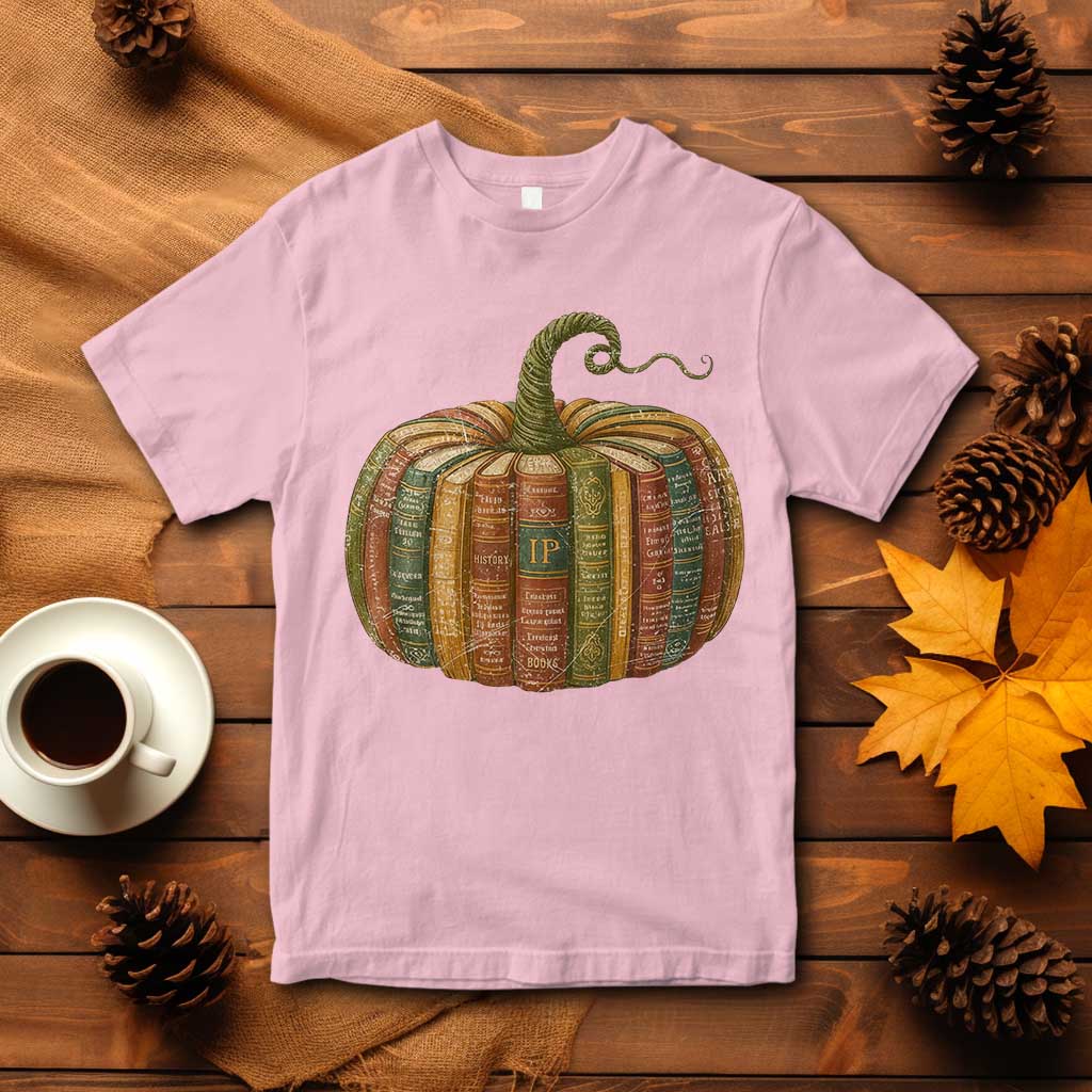 Book Pumpkin Autumn Fall Librarians Bookworm Teacher T Shirt - Wonder Print Shop