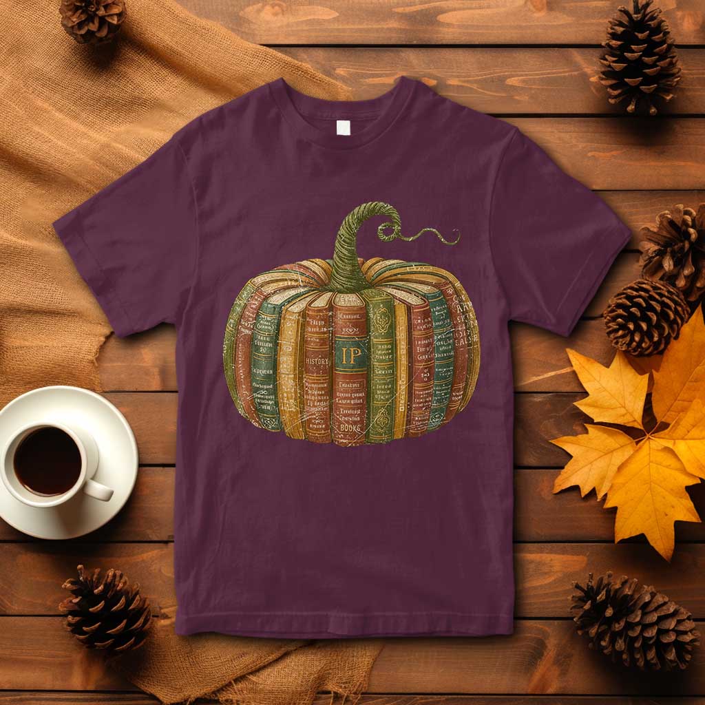 Book Pumpkin Autumn Fall Librarians Bookworm Teacher T Shirt - Wonder Print Shop