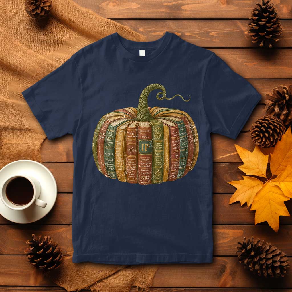 Book Pumpkin Autumn Fall Librarians Bookworm Teacher T Shirt - Wonder Print Shop