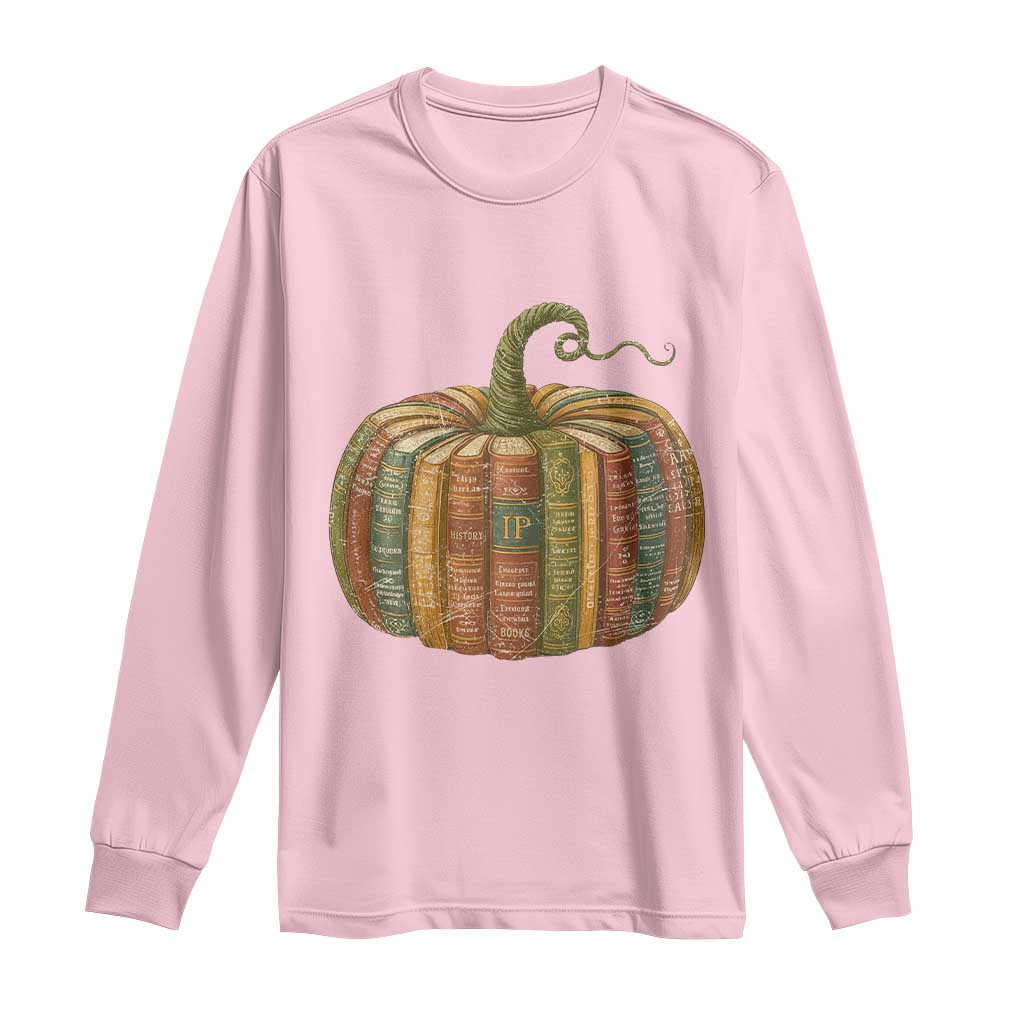 Book Pumpkin Autumn Fall Librarians Bookworm Teacher Long Sleeve Shirt - Wonder Print Shop
