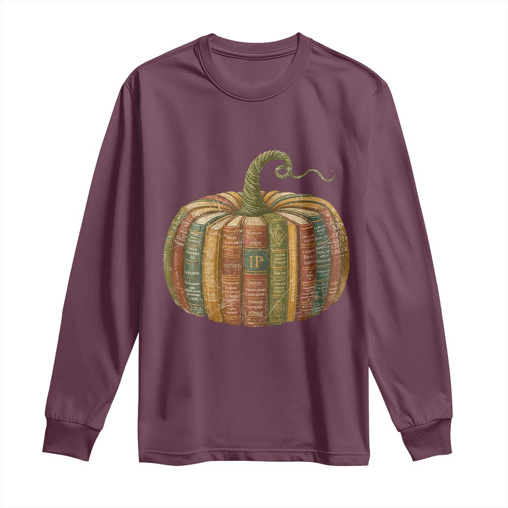 Book Pumpkin Autumn Fall Librarians Bookworm Teacher Long Sleeve Shirt - Wonder Print Shop