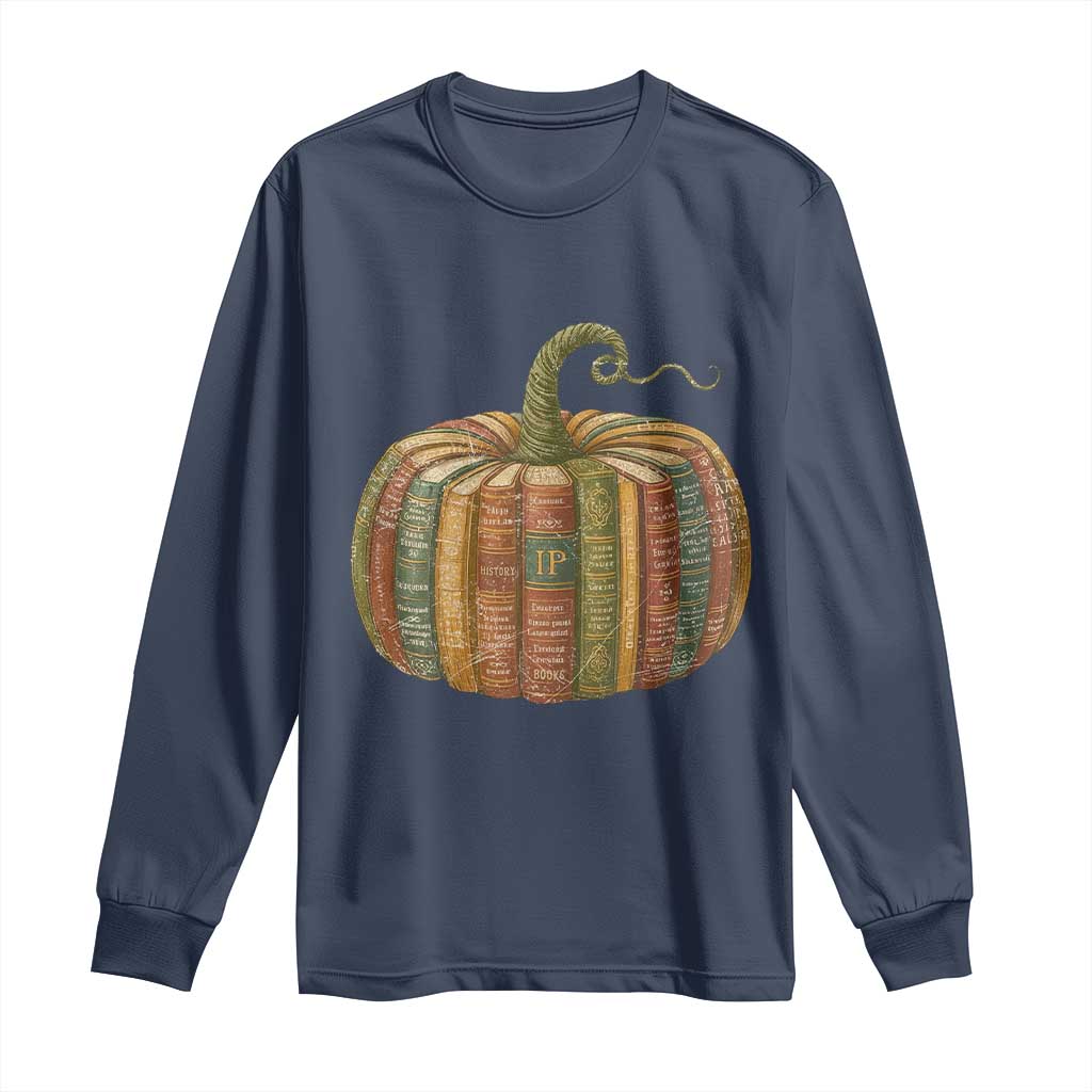 Book Pumpkin Autumn Fall Librarians Bookworm Teacher Long Sleeve Shirt - Wonder Print Shop