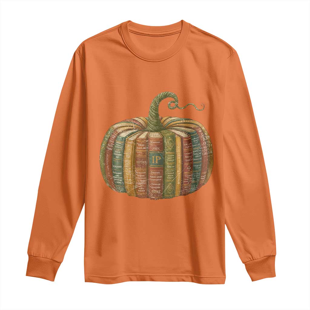 Book Pumpkin Autumn Fall Librarians Bookworm Teacher Long Sleeve Shirt - Wonder Print Shop