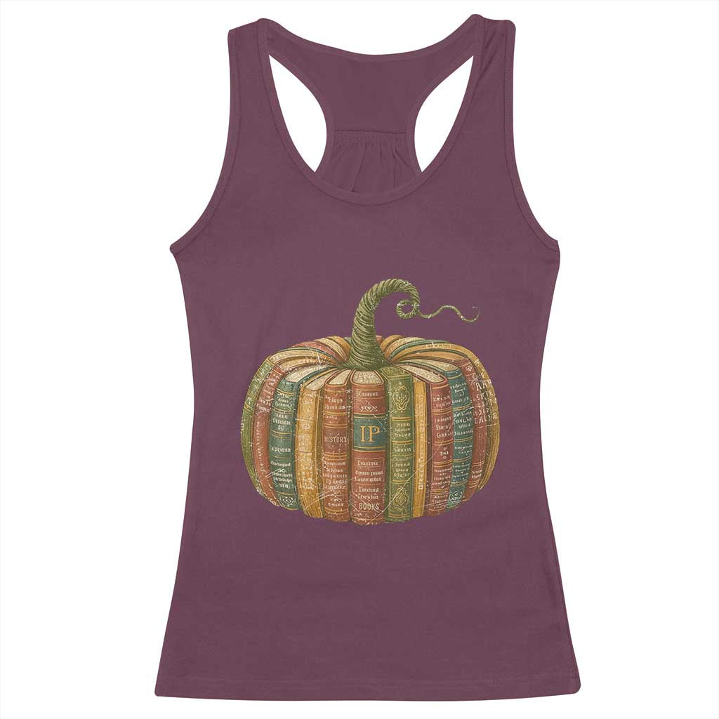 Book Pumpkin Autumn Fall Librarians Bookworm Teacher Racerback Tank Top - Wonder Print Shop
