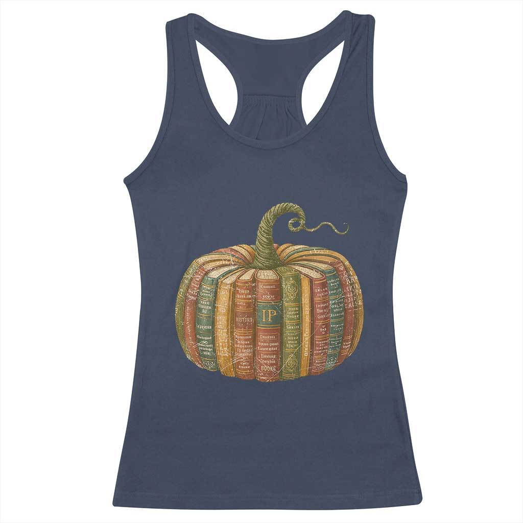 Book Pumpkin Autumn Fall Librarians Bookworm Teacher Racerback Tank Top - Wonder Print Shop