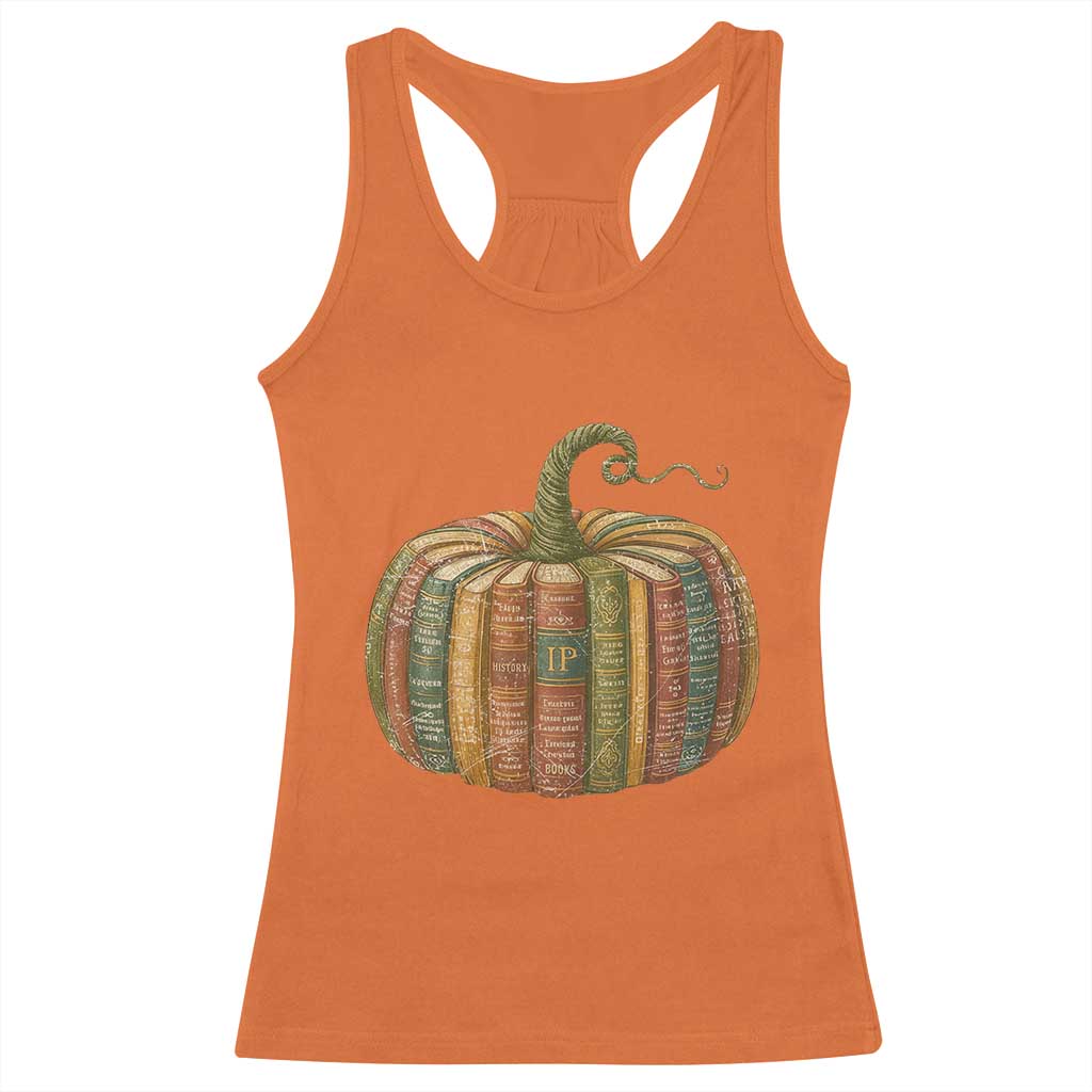 Book Pumpkin Autumn Fall Librarians Bookworm Teacher Racerback Tank Top - Wonder Print Shop