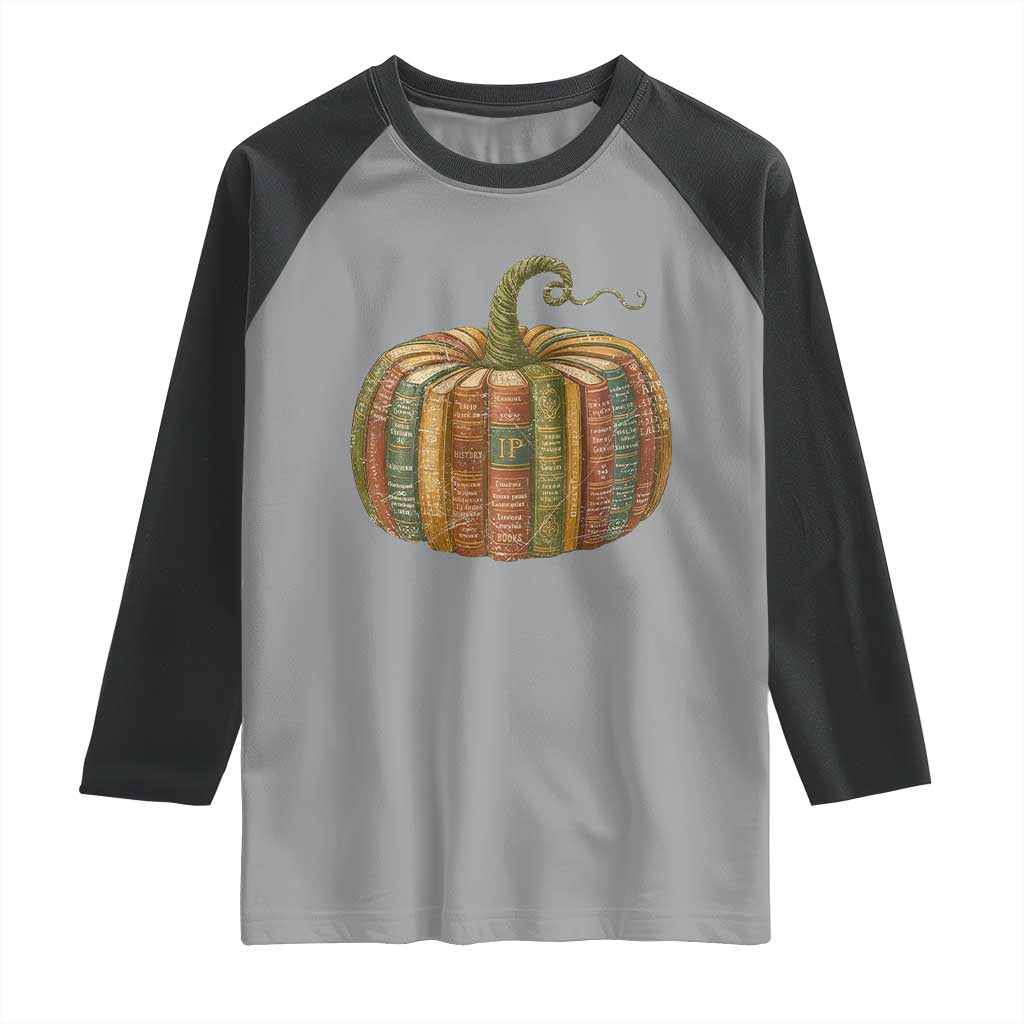 Book Pumpkin Autumn Fall Librarians Bookworm Teacher Raglan Shirt - Wonder Print Shop
