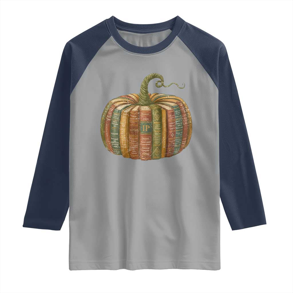 Book Pumpkin Autumn Fall Librarians Bookworm Teacher Raglan Shirt - Wonder Print Shop