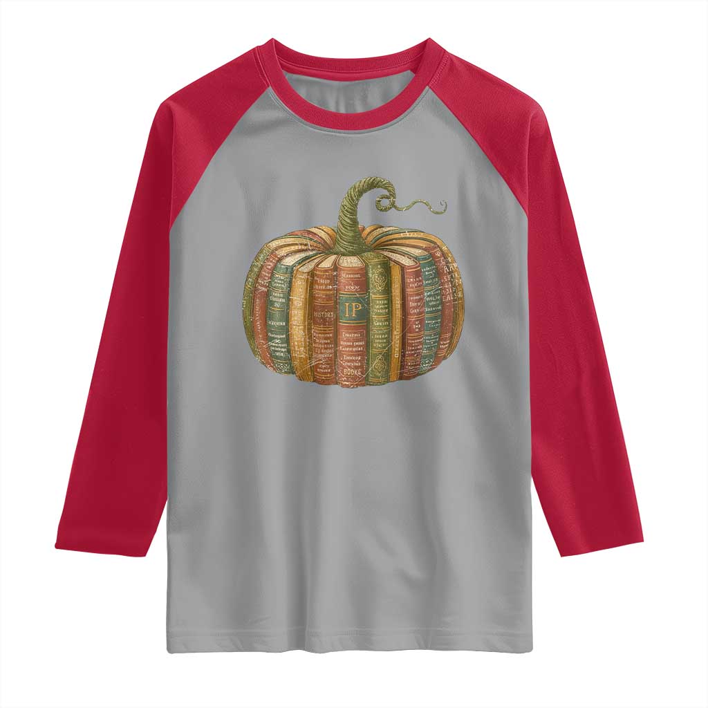 Book Pumpkin Autumn Fall Librarians Bookworm Teacher Raglan Shirt - Wonder Print Shop