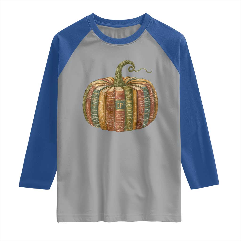 Book Pumpkin Autumn Fall Librarians Bookworm Teacher Raglan Shirt - Wonder Print Shop
