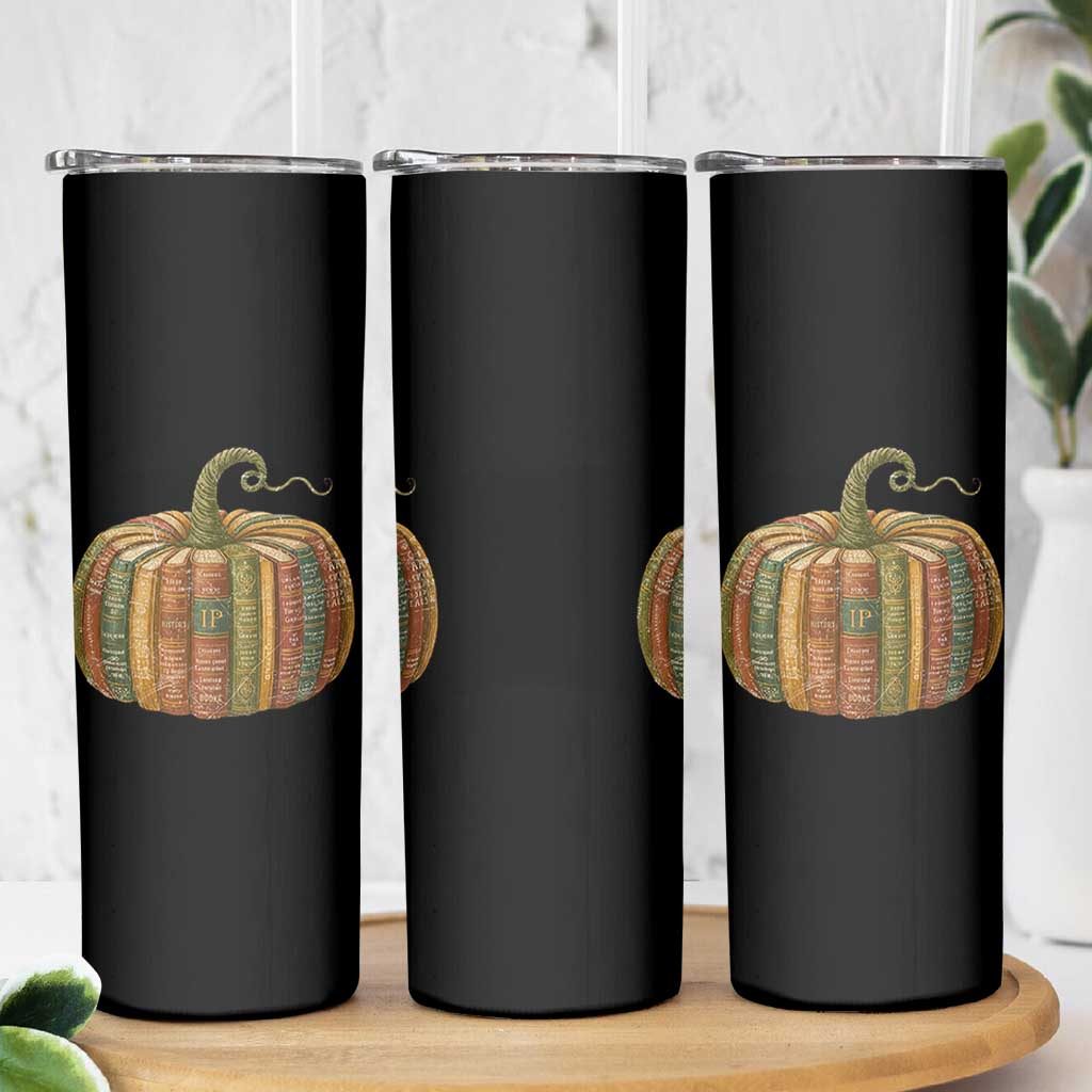 Book Pumpkin Autumn Fall Librarians Bookworm Teacher Skinny Tumbler - Wonder Print Shop